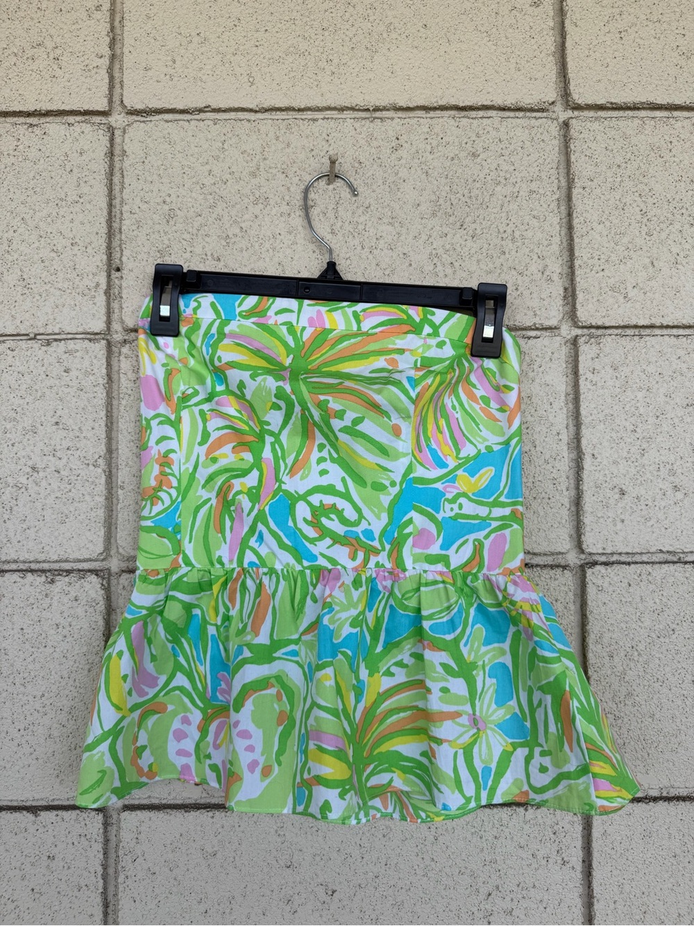 Lilly Pulitzer Green Floral Peplum Strapless Top